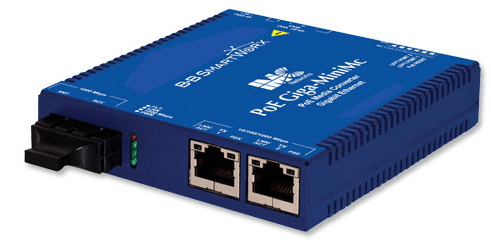 The PoE and PoE Giga-MiniMc/LFPT are Power Source Equipment (PSE) that feature 2 -10/100/1000Base-T copper ports and one SFP uplink port. 